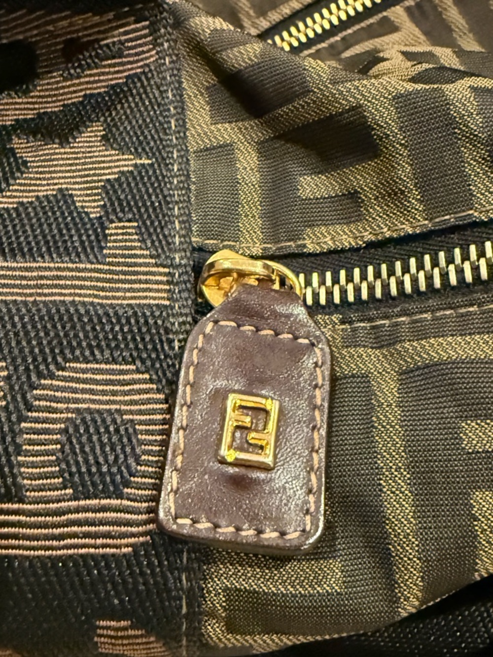 Fendi Zucca Duffel Bag Brown Canvas Leather Trim Travel Boston - Picture 5 of 11